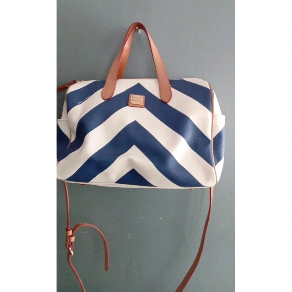Dooney & Bourke Blue and White Chevron Satchel - Picture 1 of 6